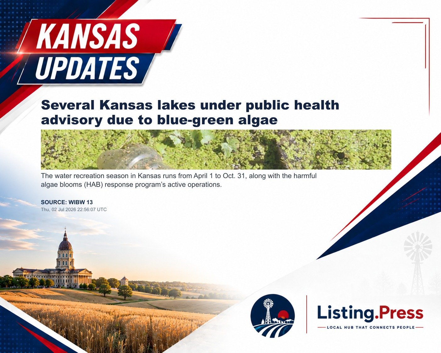 Several Kansas lakes under public health advisory due to blue-green algae