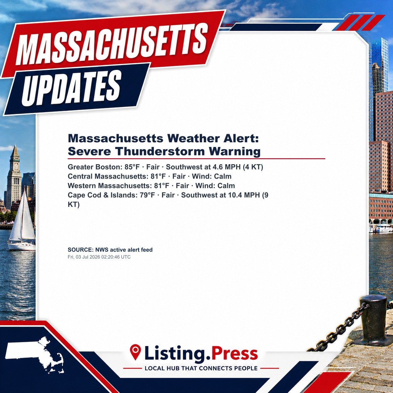 Massachusetts Weather Alert: Severe Thunderstorm Warning