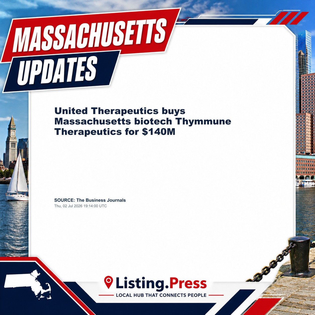 United Therapeutics buys Massachusetts biotech Thymmune Therapeutics for $140M