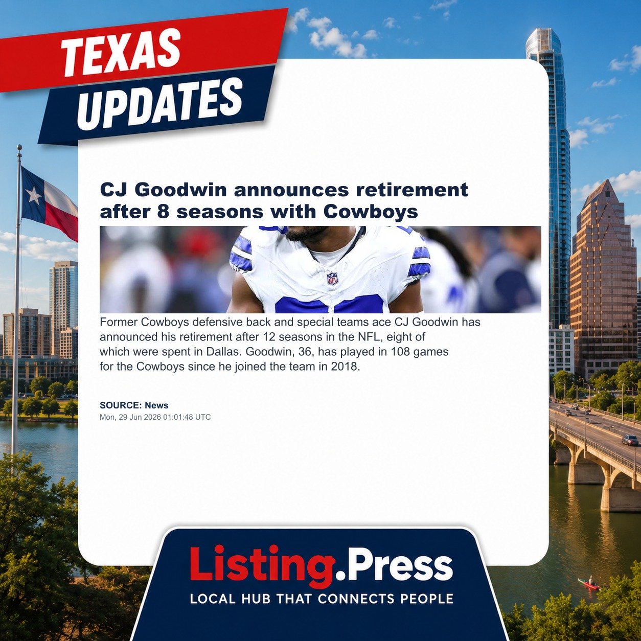 CJ Goodwin announces retirement after 8 seasons with Cowboys