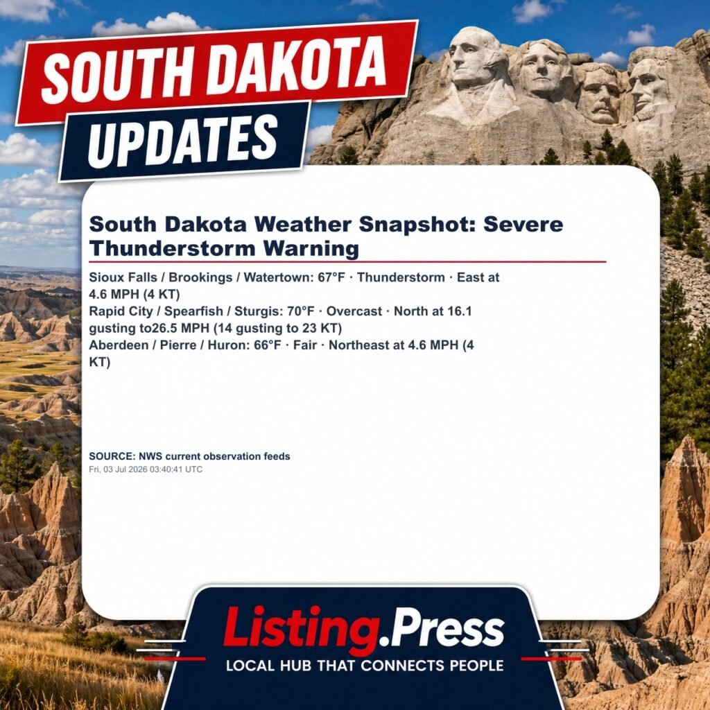 South Dakota Weather Snapshot: Severe Thunderstorm Warning