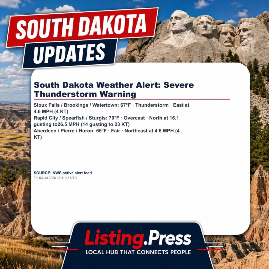 South Dakota Weather Alert: Severe Thunderstorm Warning