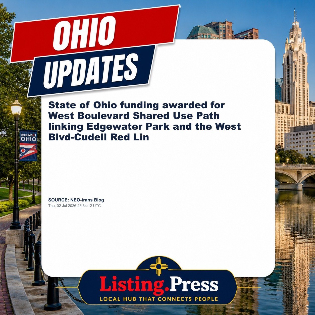 State of Ohio funding awarded for West Boulevard Shared Use Path linking Edgewater Park and the West Blvd-Cudell Red Lin