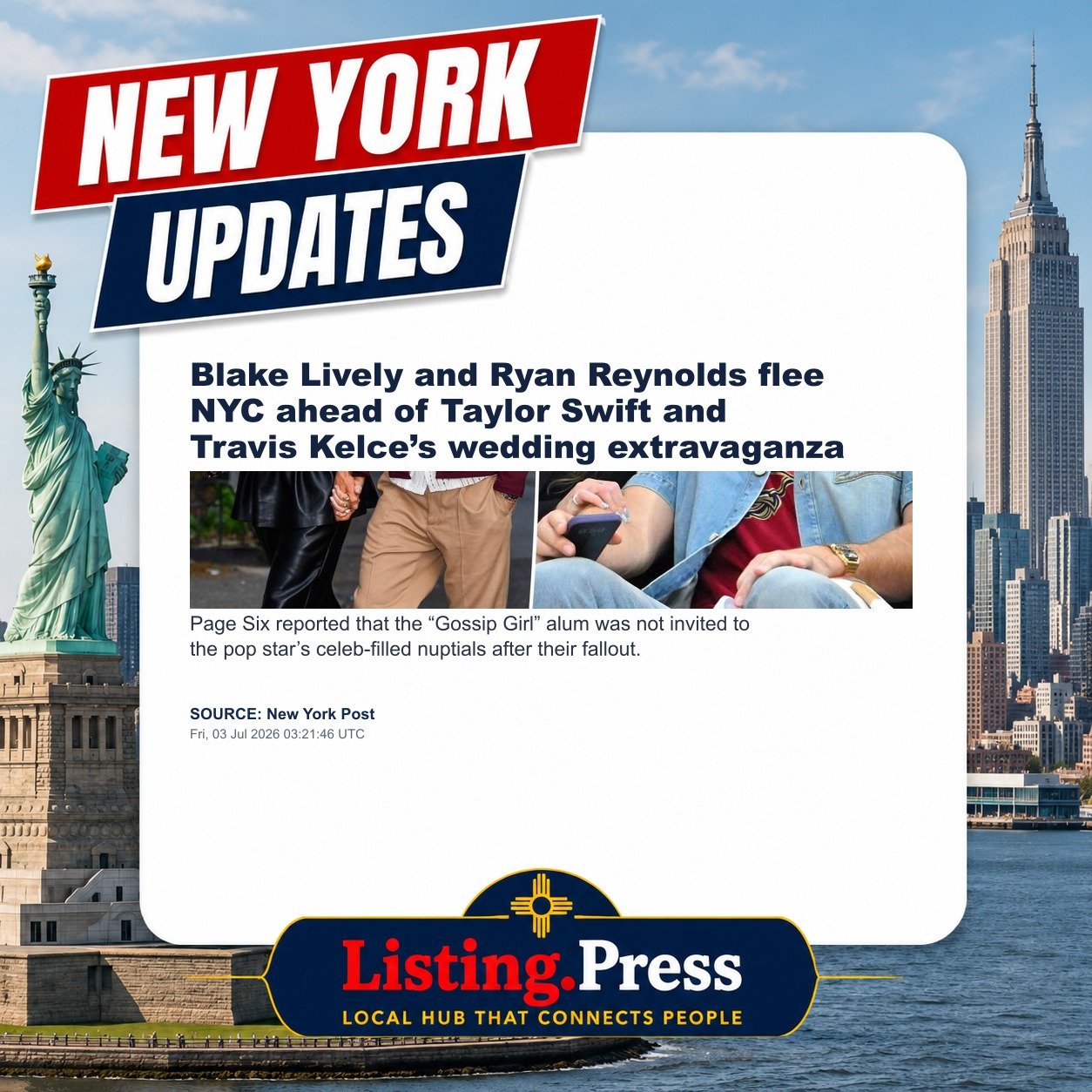 Blake Lively and Ryan Reynolds flee NYC ahead of Taylor Swift and Travis Kelce’s wedding extravaganza