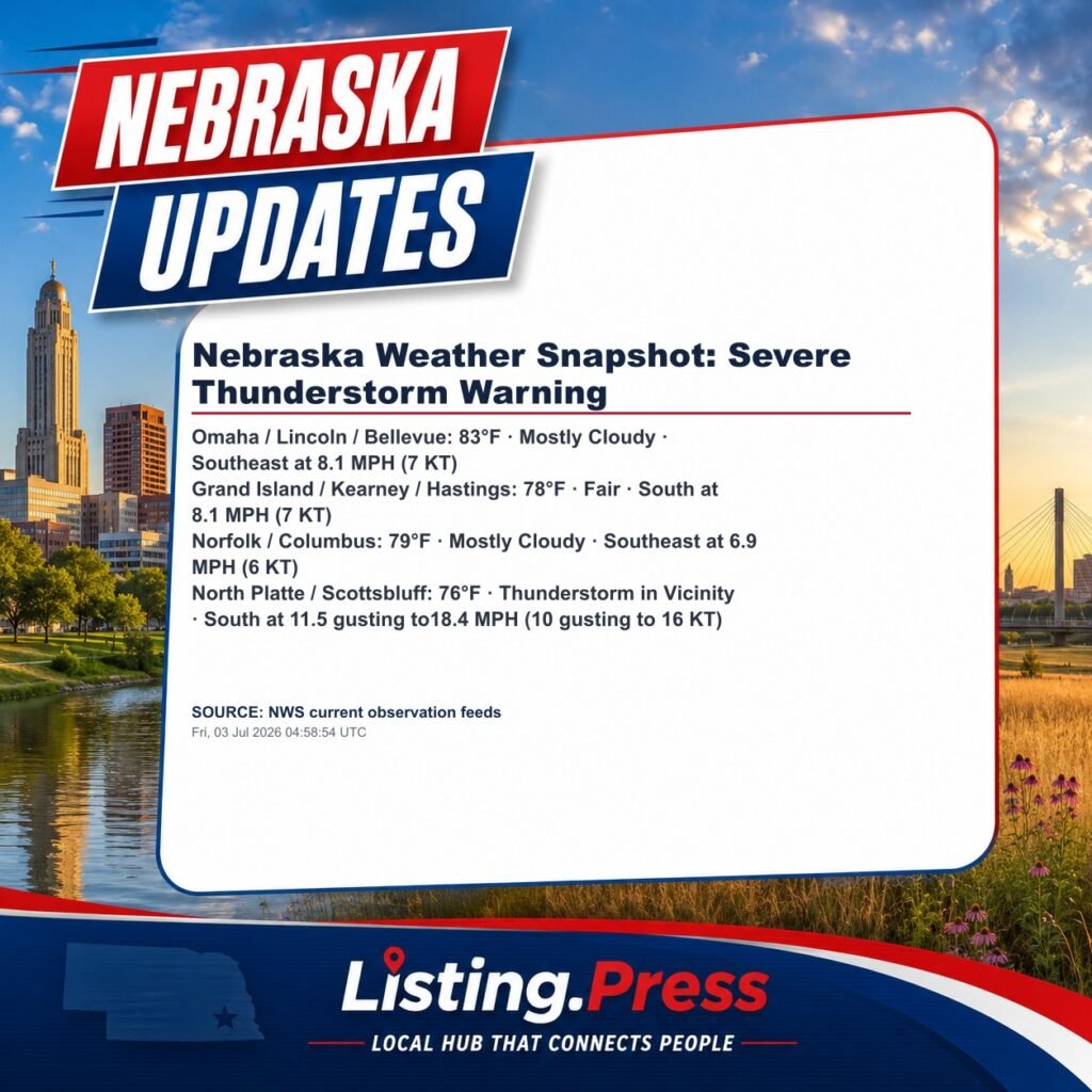 Nebraska Weather Snapshot: Severe Thunderstorm Warning