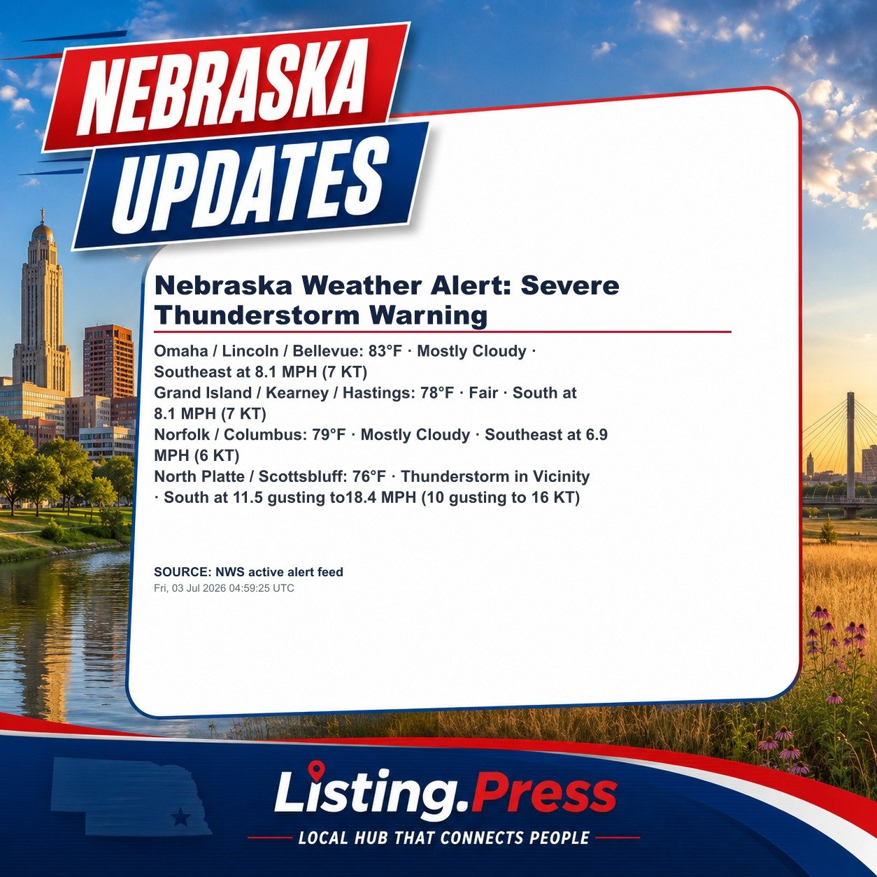 Nebraska Weather Alert: Severe Thunderstorm Warning
