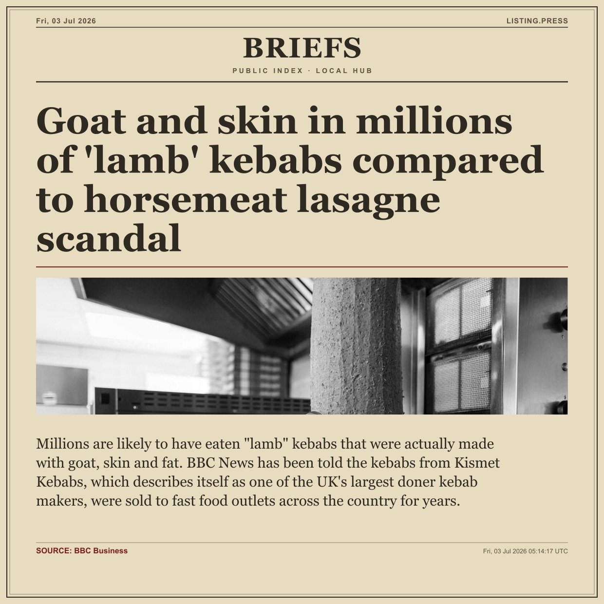 Goat and skin in millions of 'lamb' kebabs compared to horsemeat lasagne scandal