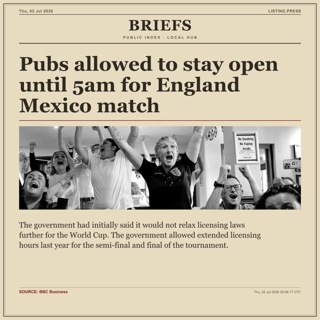 Pubs allowed to stay open until 5am for England Mexico match