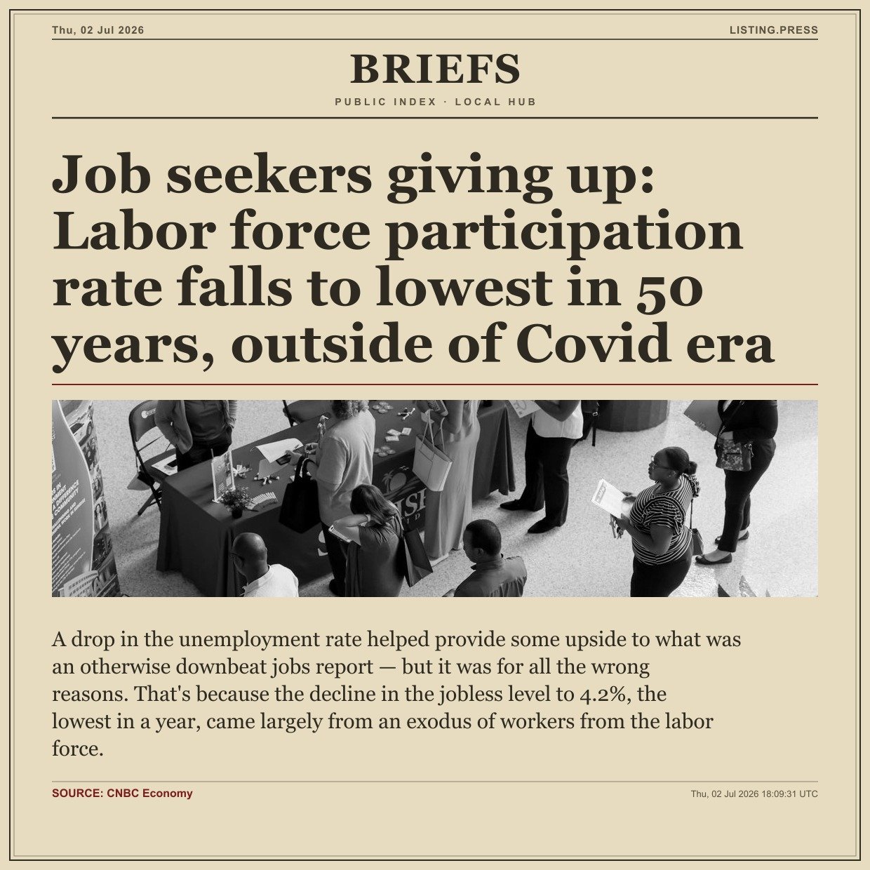 Job seekers giving up: Labor force participation rate falls to lowest in 50 years, outside of Covid era