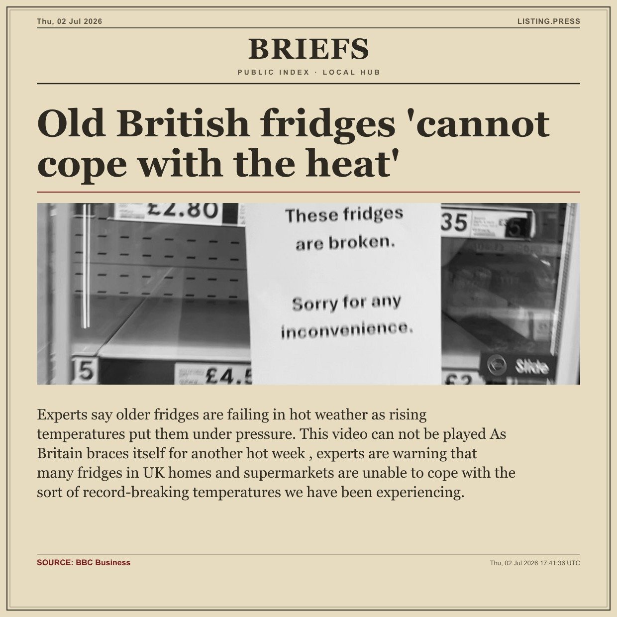Old British fridges 'cannot cope with the heat'
