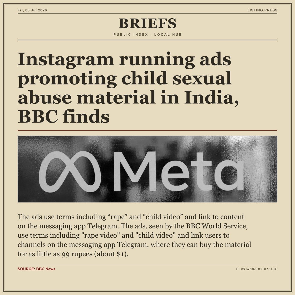Instagram running ads promoting child sexual abuse material in India, BBC finds