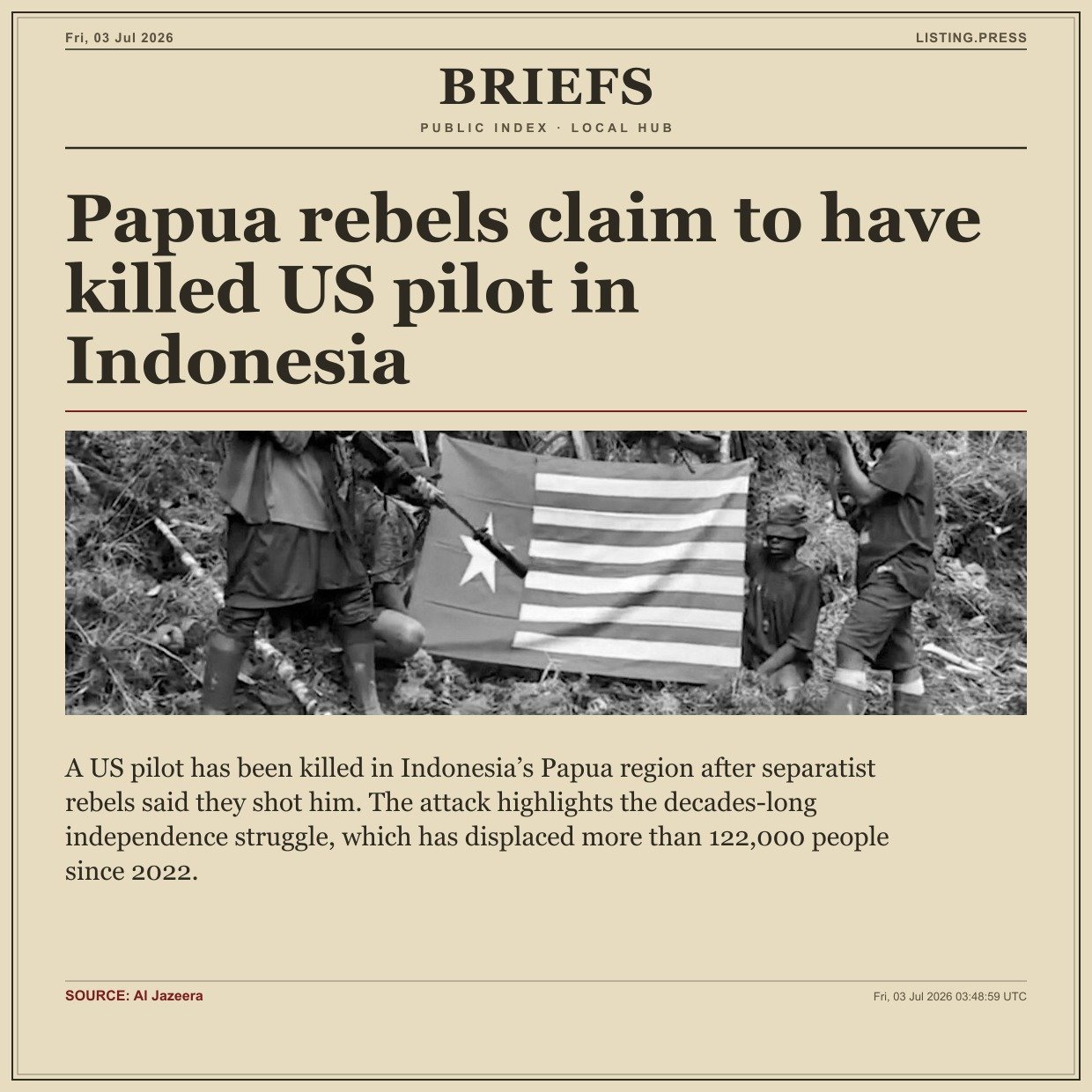 Papua rebels claim to have killed US pilot in Indonesia