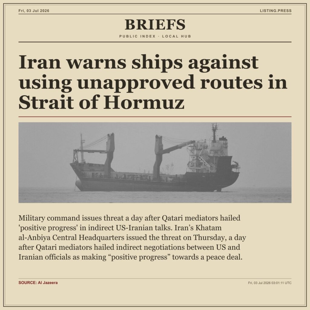 Iran warns ships against using unapproved routes in Strait of Hormuz