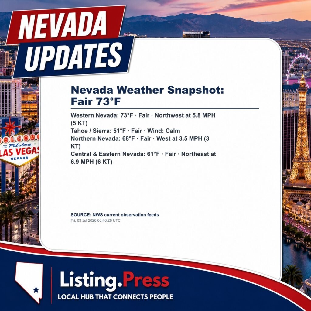Nevada Weather Snapshot: Fair 73°F