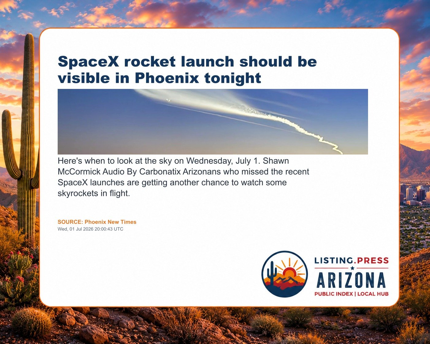 SpaceX rocket launch should be visible in Phoenix tonight