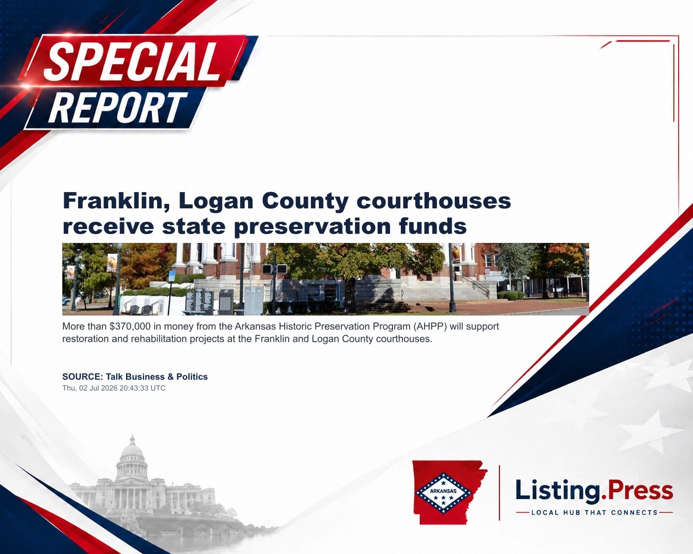 Franklin, Logan County courthouses receive state preservation funds