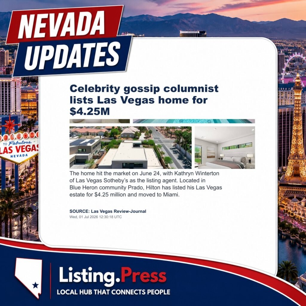Celebrity gossip columnist lists Las Vegas home for $4.25M