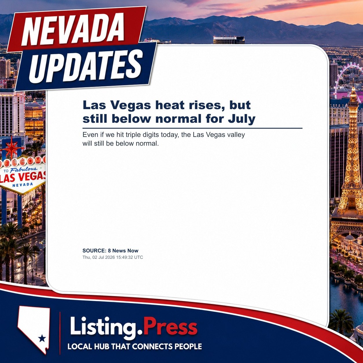 Las Vegas heat rises, but still below normal for July