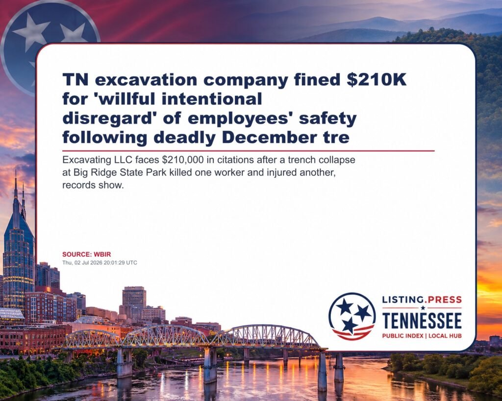TN excavation company fined $210K for ‘willful intentional disregard’ of employees’ safety following deadly December tre