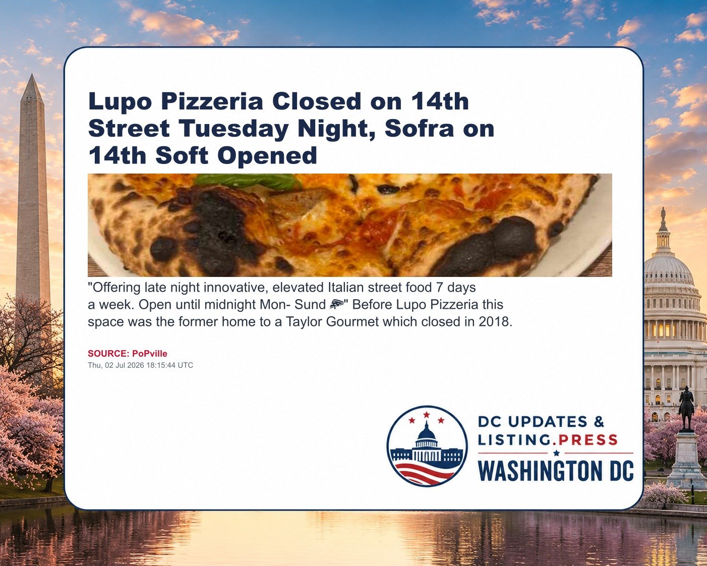 Lupo Pizzeria Closed on 14th Street Tuesday Night, Sofra on 14th Soft Opened