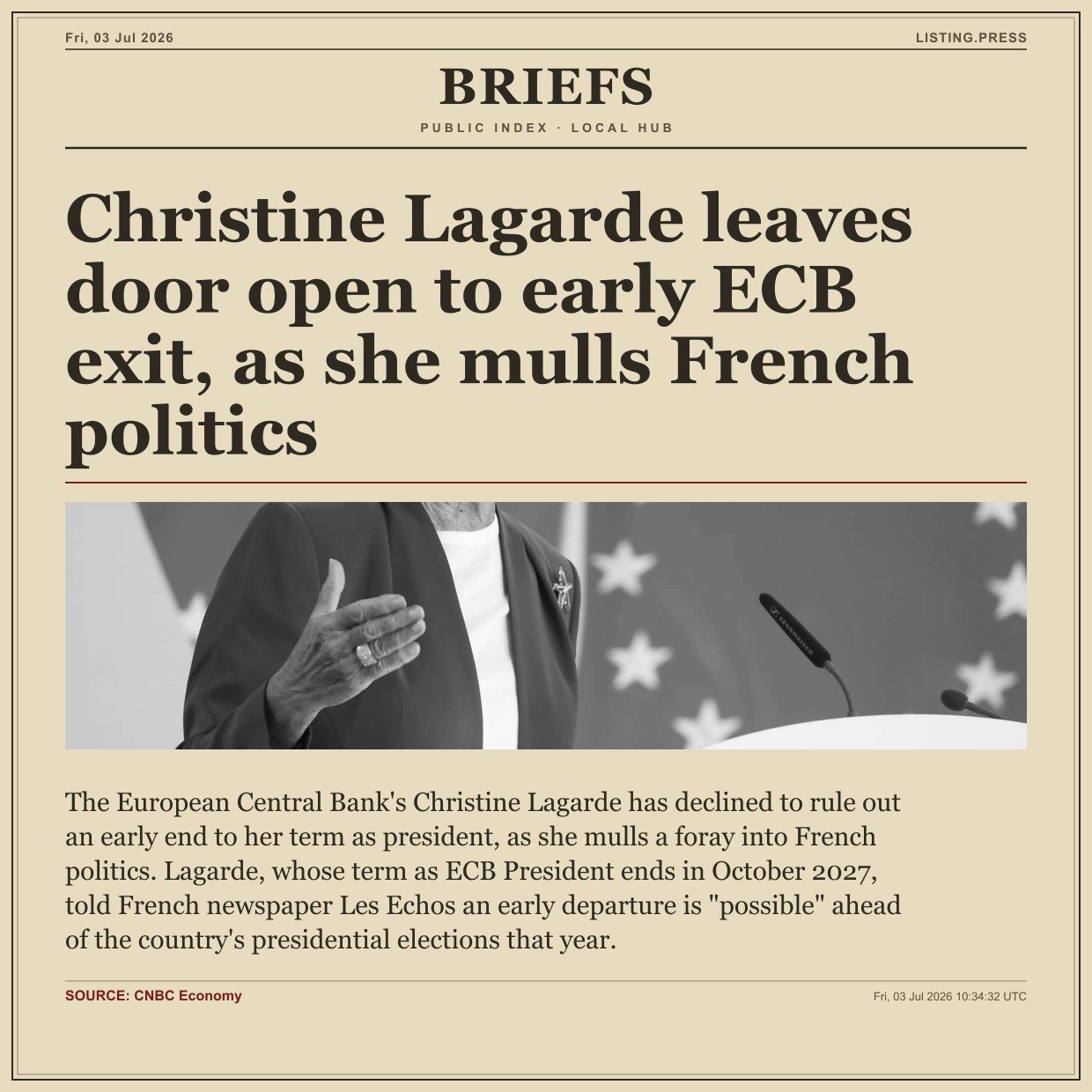 Christine Lagarde leaves door open to early ECB exit, as she mulls French politics