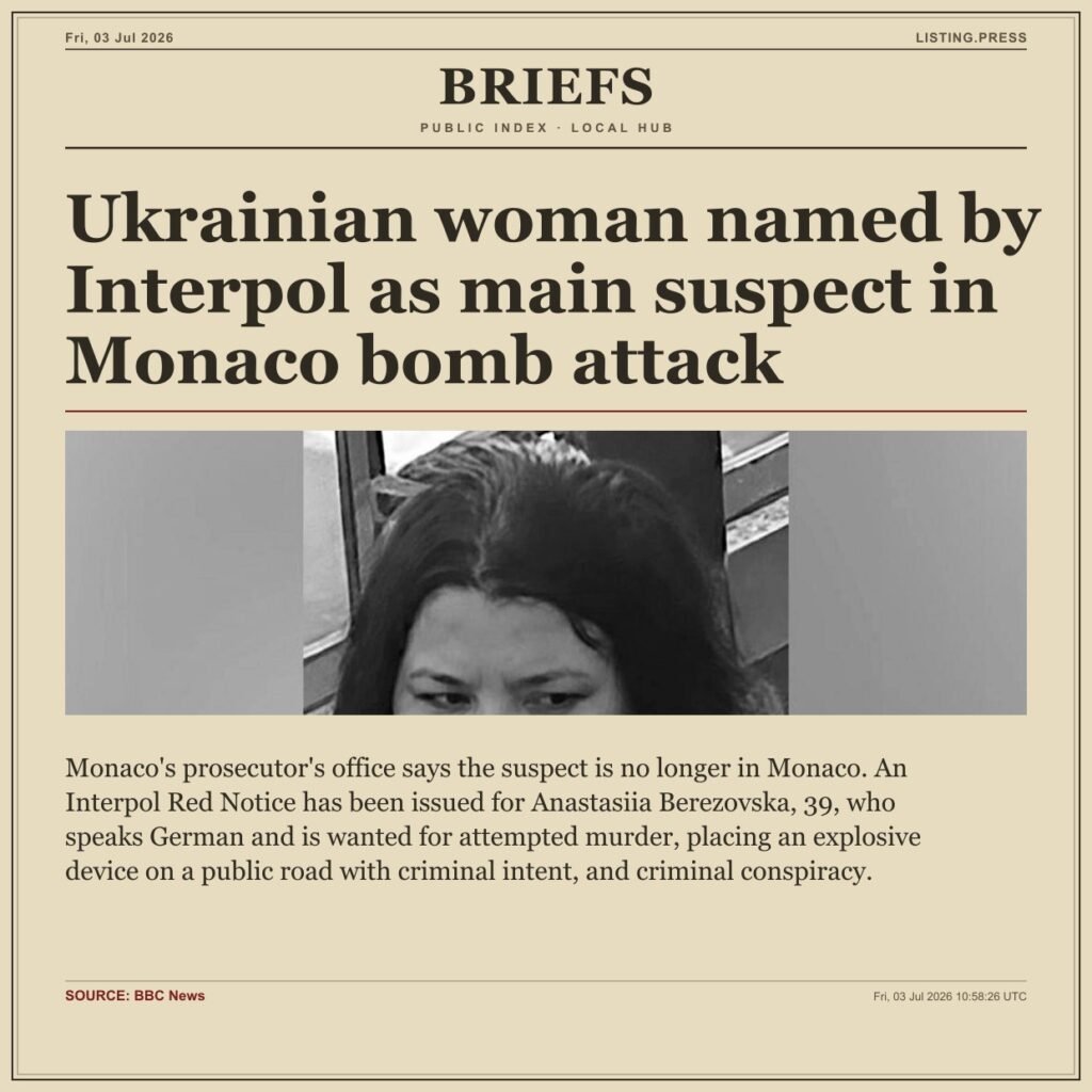 Ukrainian woman named by Interpol as main suspect in Monaco bomb attack