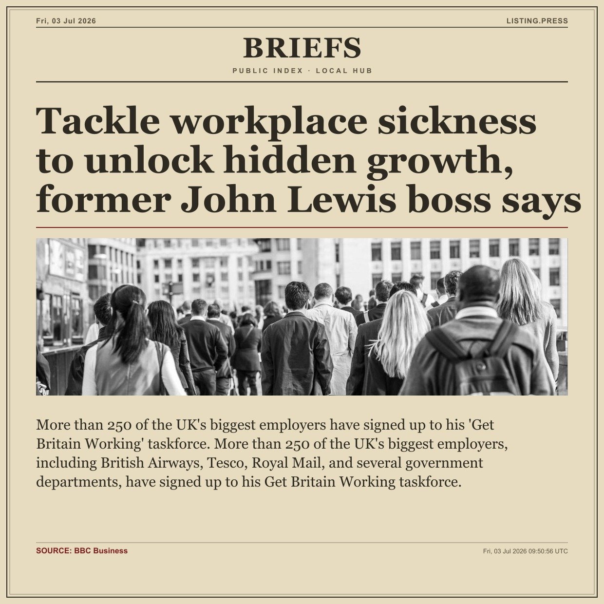 Tackle workplace sickness to unlock hidden growth, former John Lewis boss says