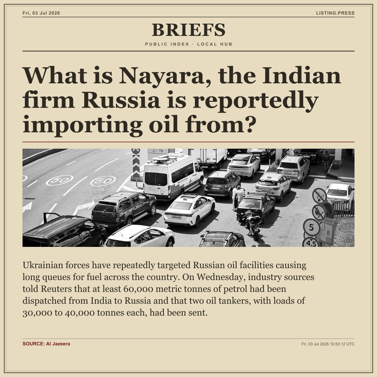 What is Nayara, the Indian firm Russia is reportedly importing oil from?