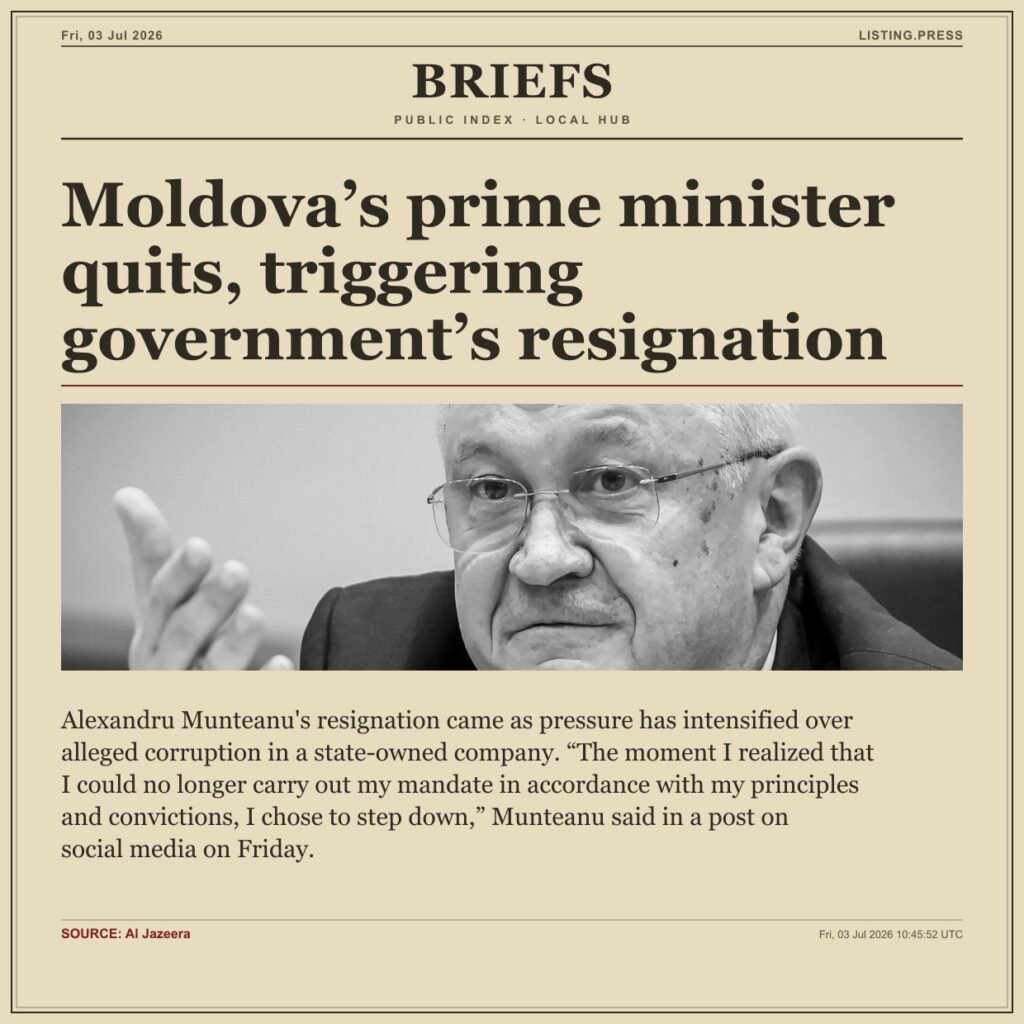 Moldova’s prime minister quits, triggering government’s resignation