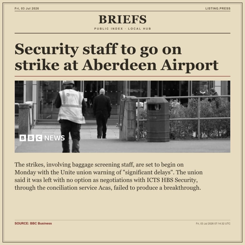 Security staff to go on strike at Aberdeen Airport