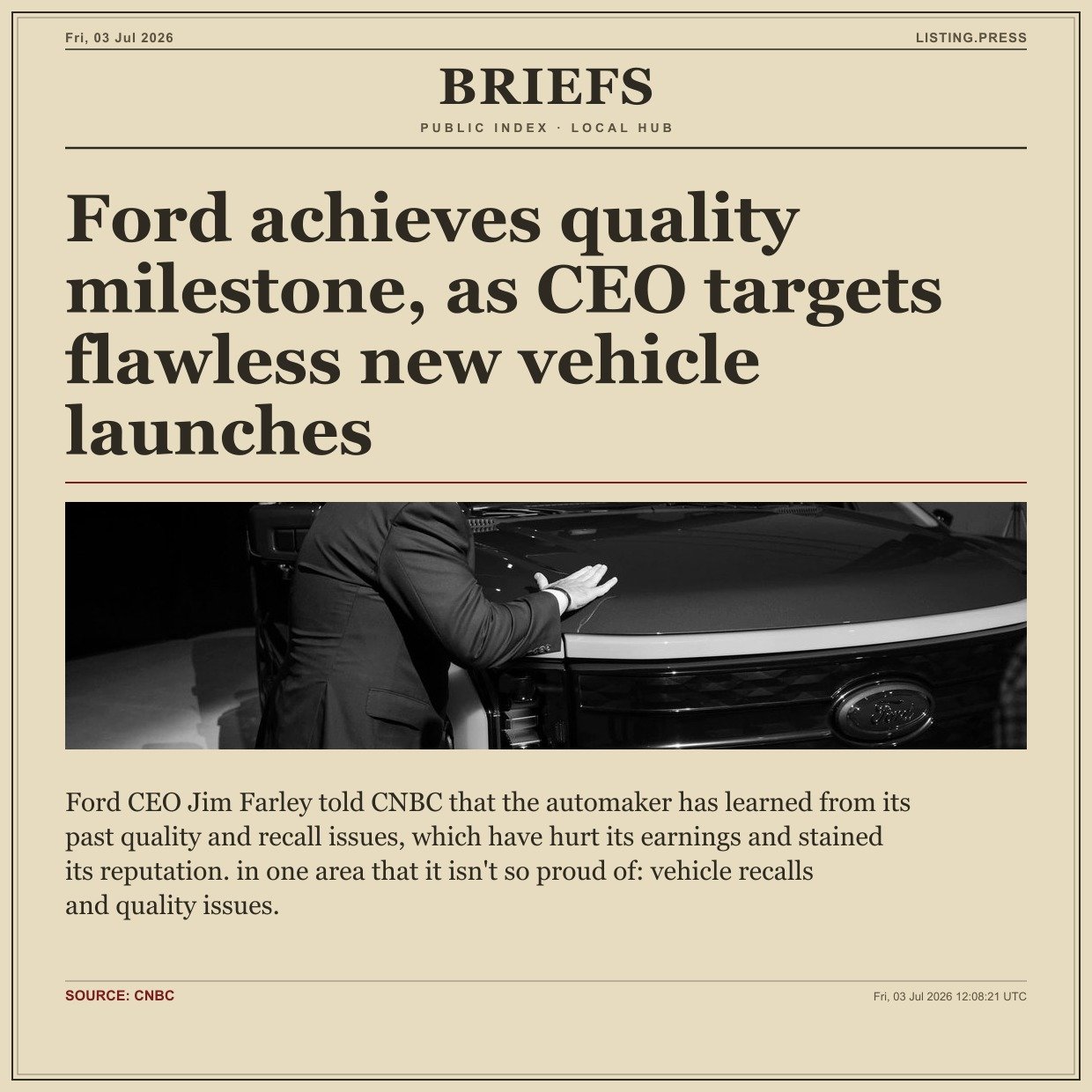Ford achieves quality milestone, as CEO targets flawless new vehicle launches