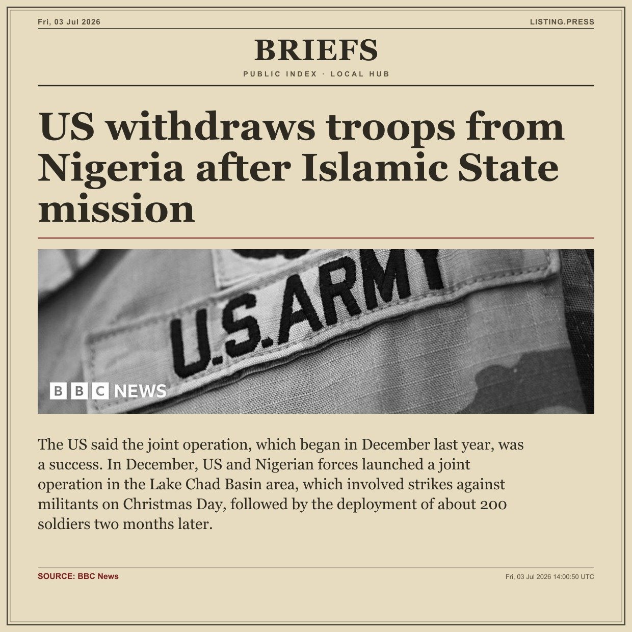 US withdraws troops from Nigeria after Islamic State mission
