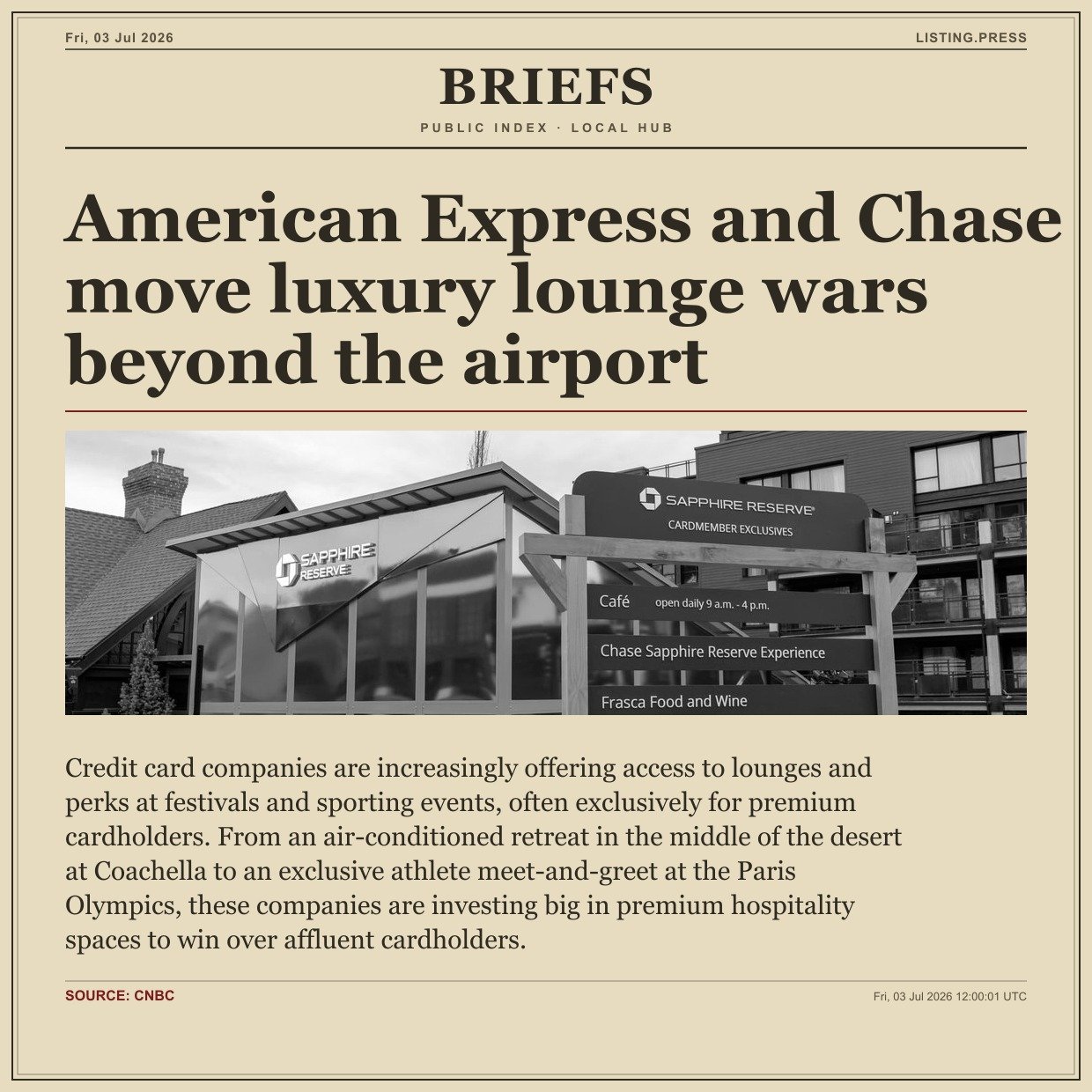 American Express and Chase move luxury lounge wars beyond the airport
