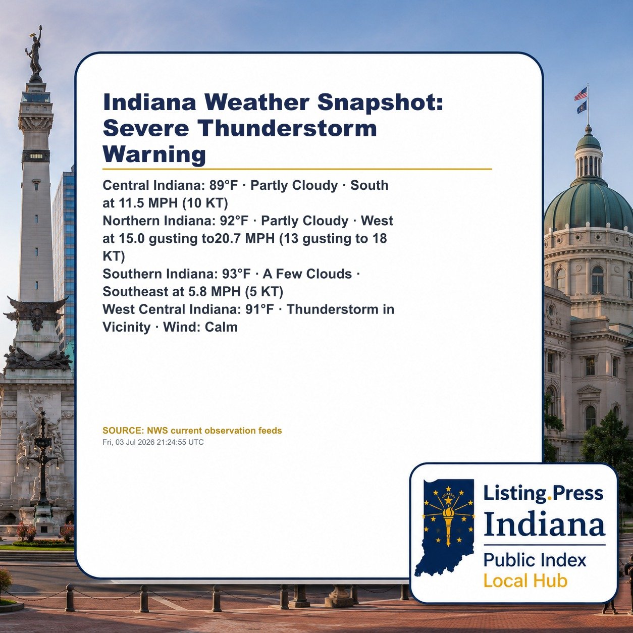 Indiana Weather Snapshot: Severe Thunderstorm Warning