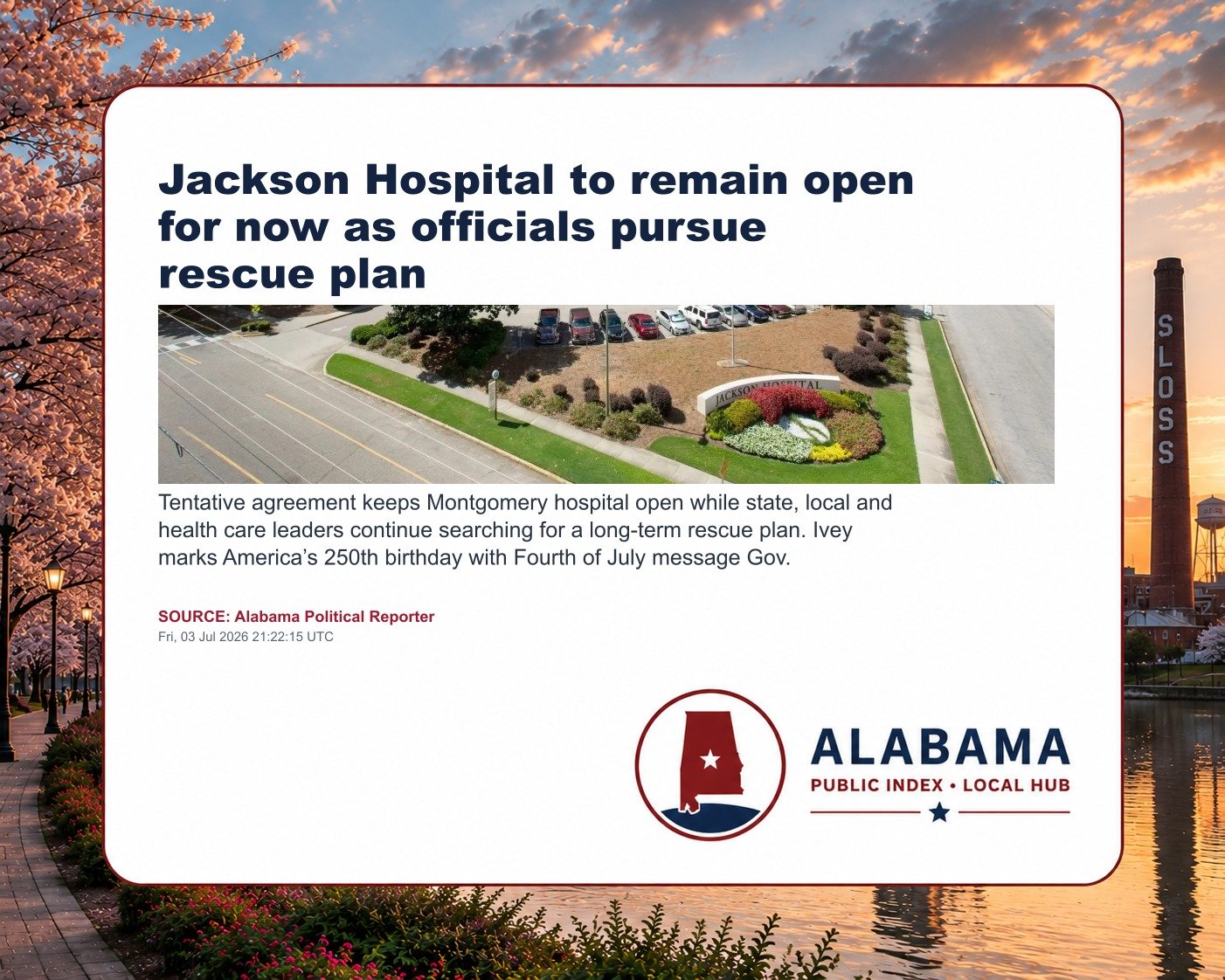 Jackson Hospital to remain open for now as officials pursue rescue plan