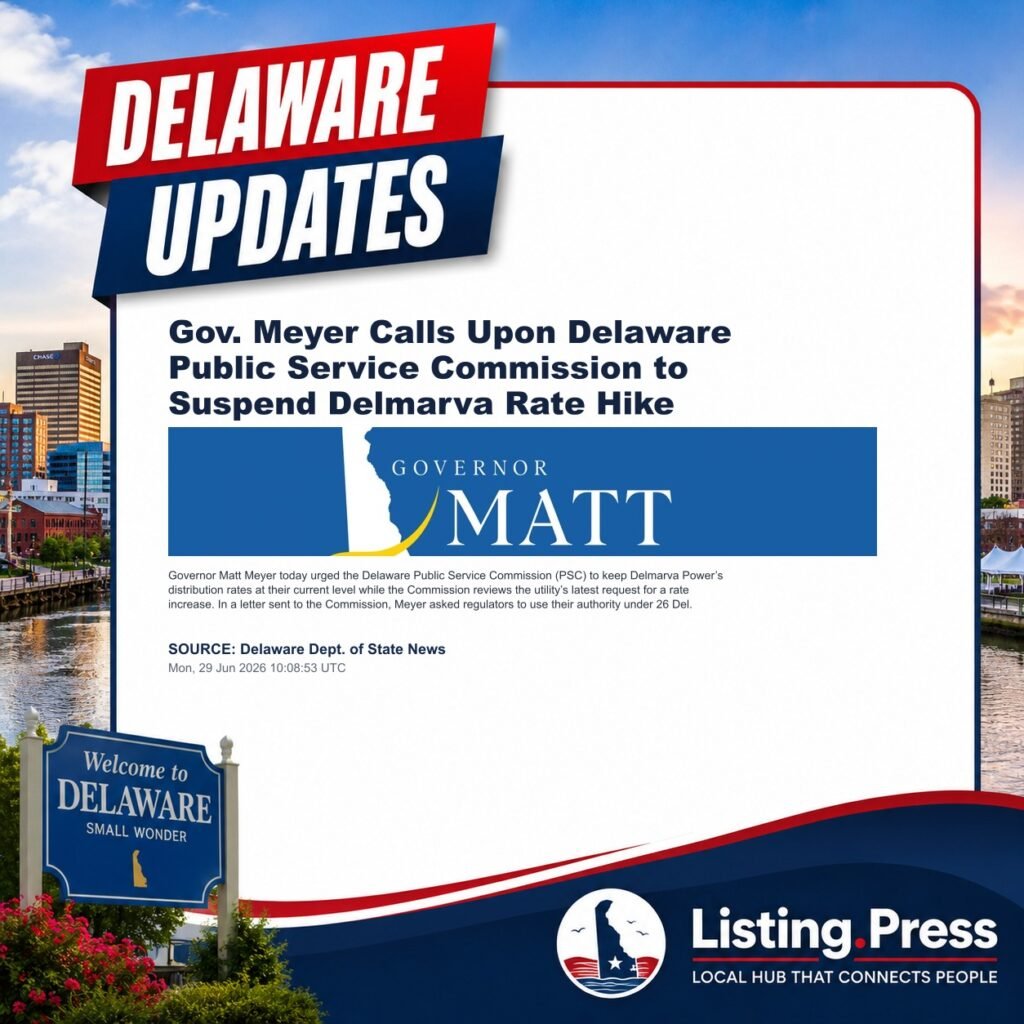 Gov. Meyer Calls Upon Delaware Public Service Commission to Suspend Delmarva Rate Hike
