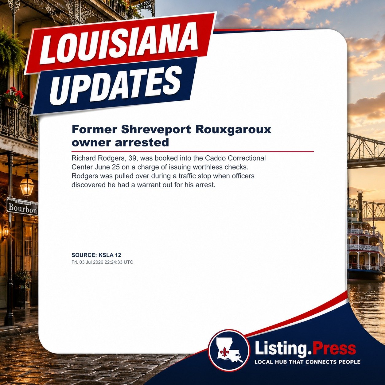 Former Shreveport Rouxgaroux owner arrested