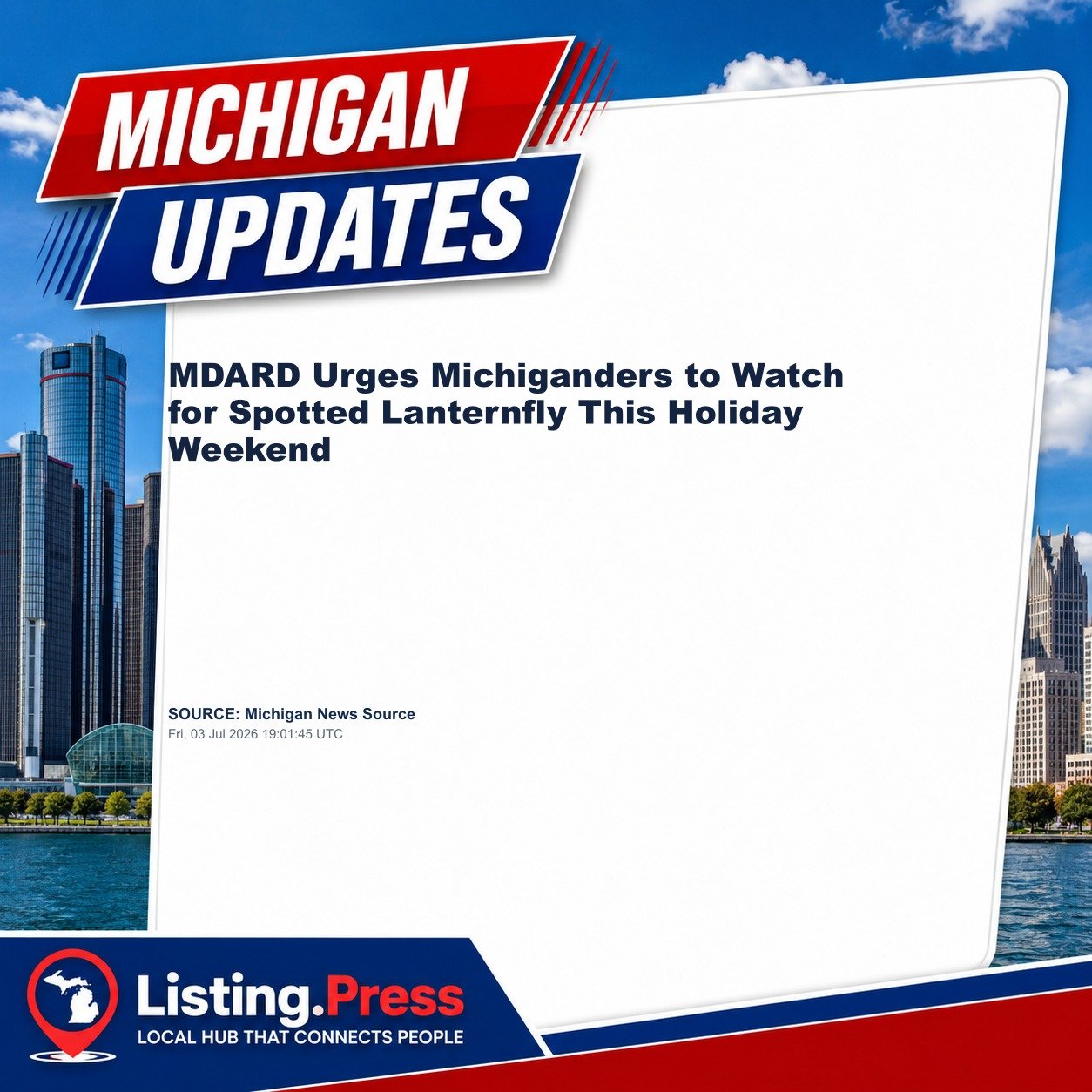 MDARD Urges Michiganders to Watch for Spotted Lanternfly This Holiday Weekend