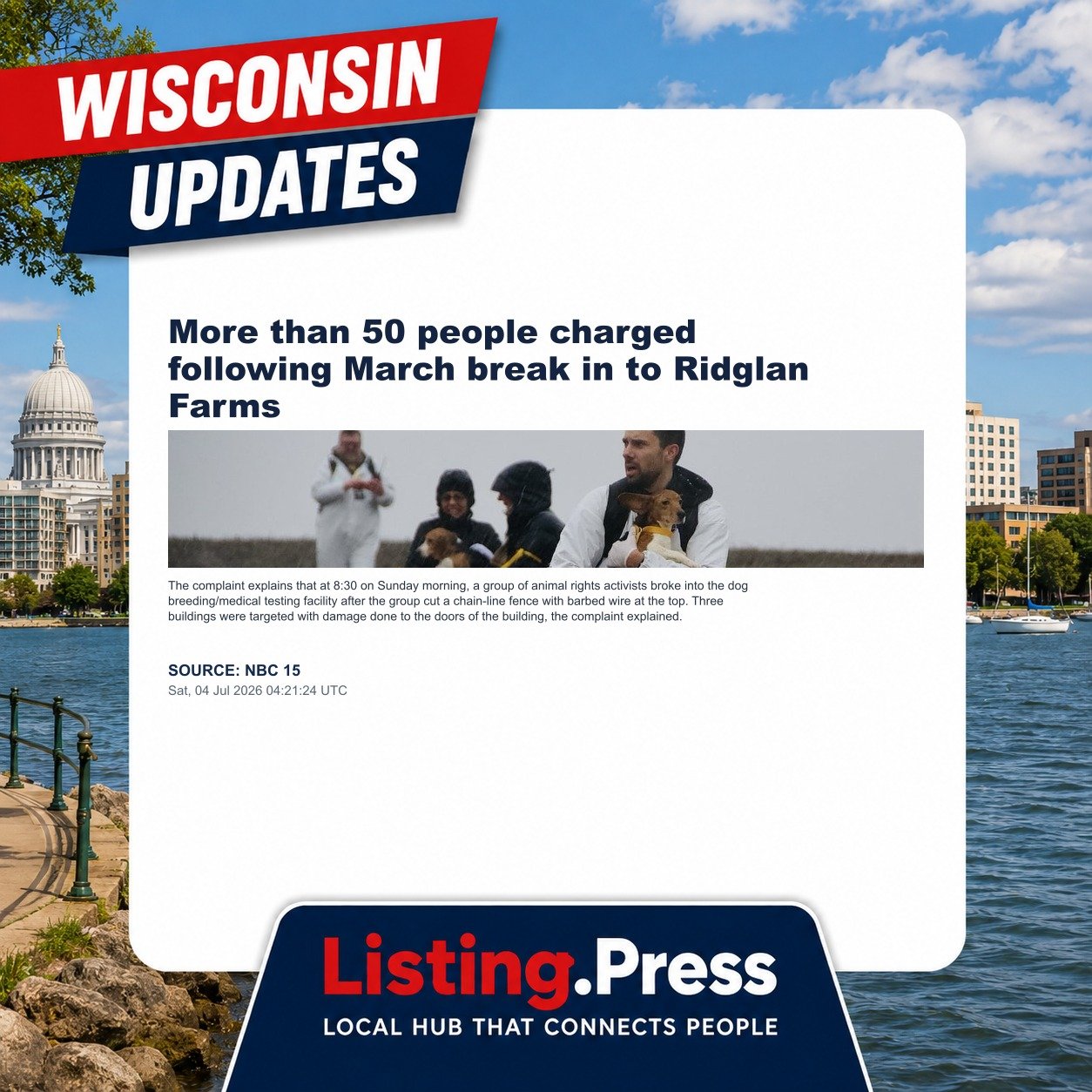 More than 50 people charged following March break in to Ridglan Farms