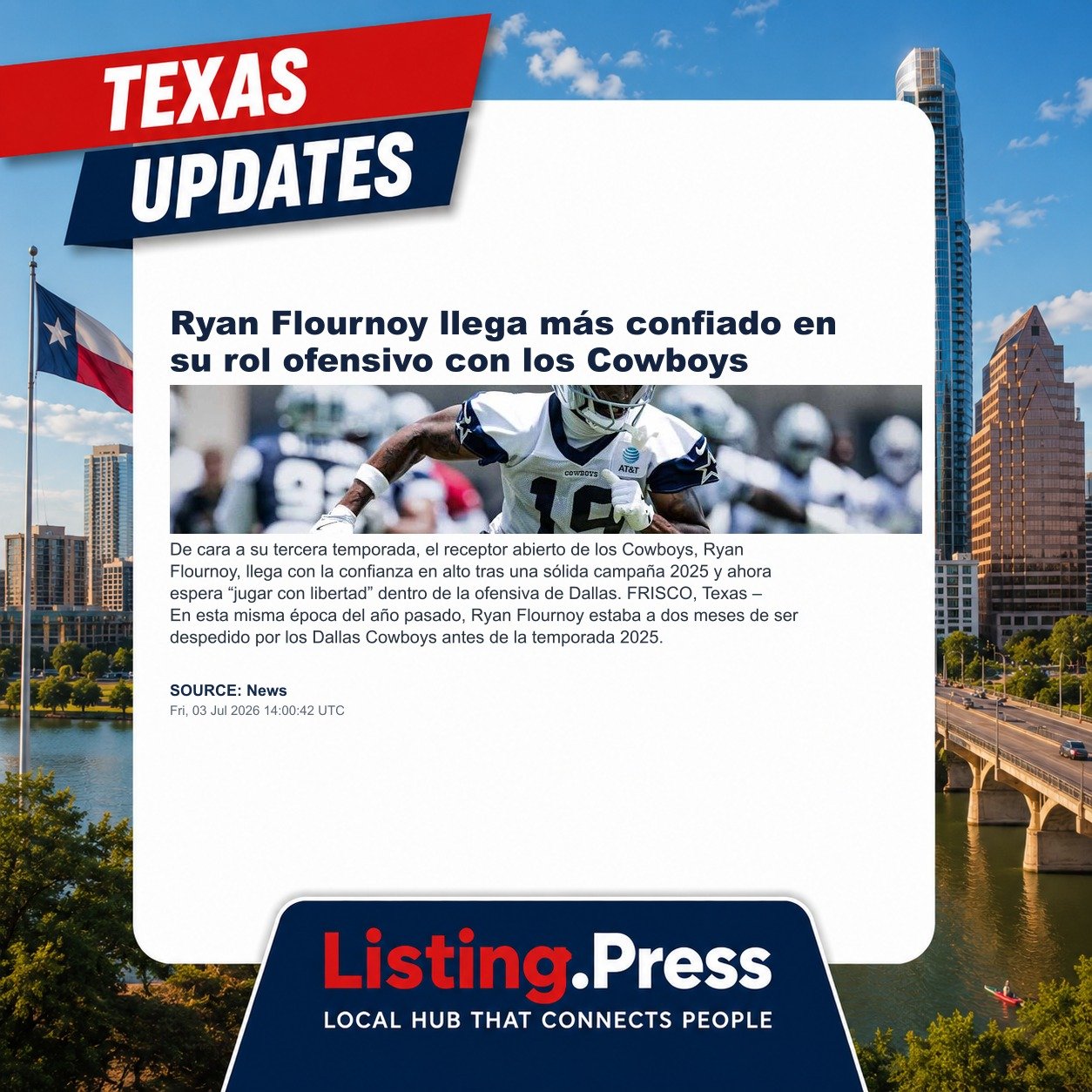 Ryan Flournoy llega más confiado en su rol ofensivo con los Cowboys