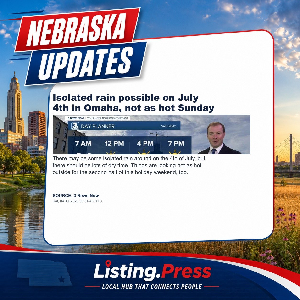 Isolated rain possible on July 4th in Omaha, not as hot Sunday
