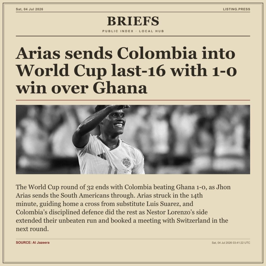 Arias sends Colombia into World Cup last-16 with 1-0 win over Ghana