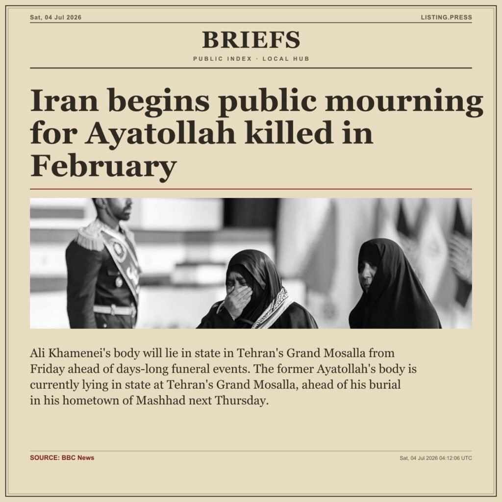 Iran begins public mourning for Ayatollah killed in February