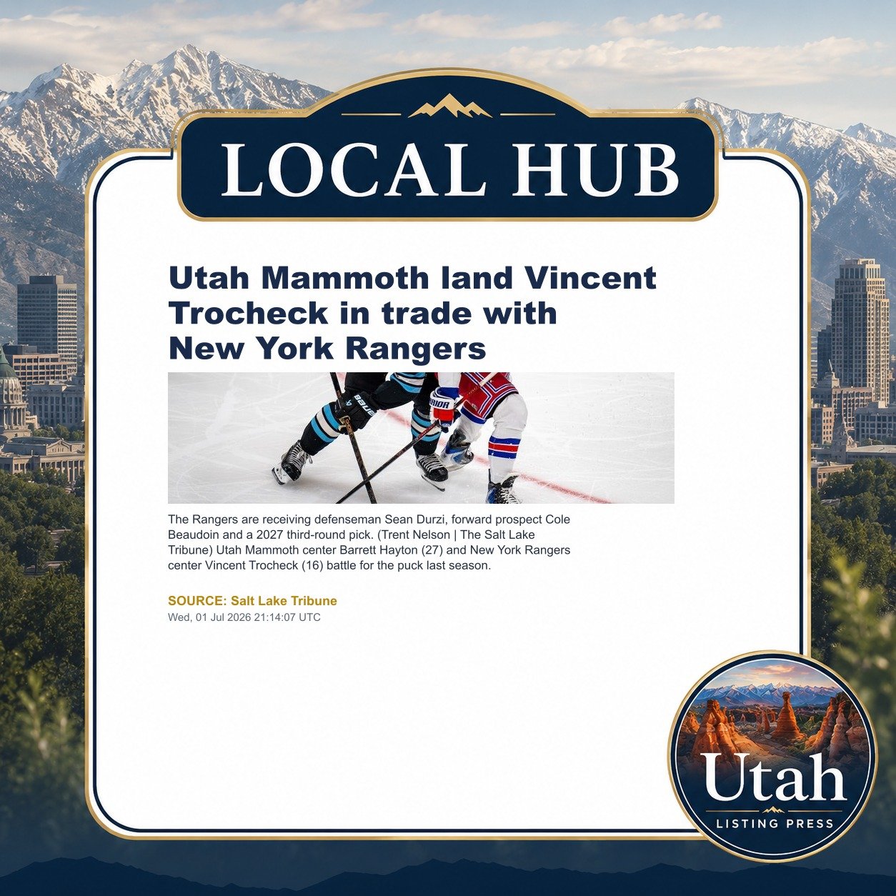 Utah Mammoth land Vincent Trocheck in trade with New York Rangers