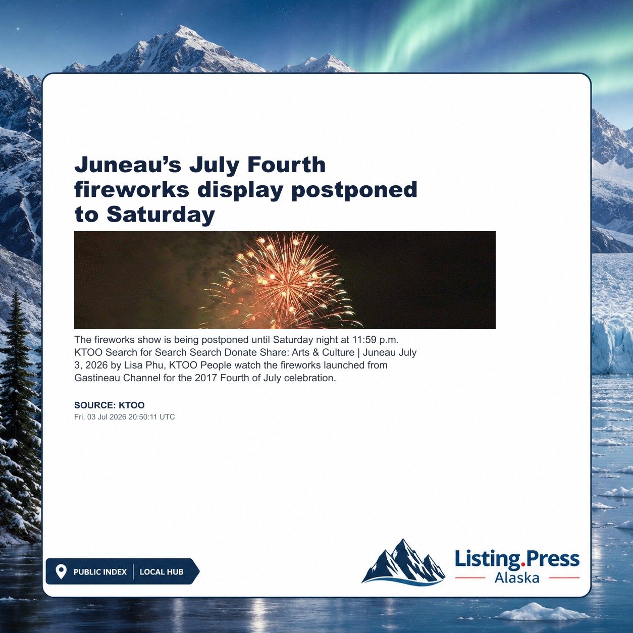 Juneau’s July Fourth fireworks display postponed to Saturday