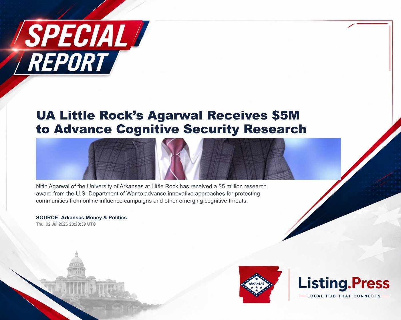 UA Little Rock’s Agarwal Receives $5M to Advance Cognitive Security Research