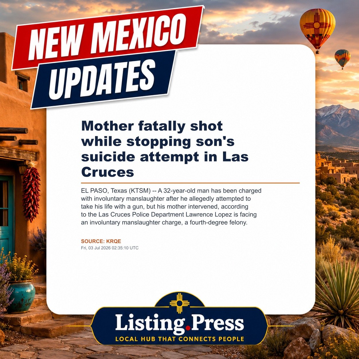 Mother fatally shot while stopping son's suicide attempt in Las Cruces