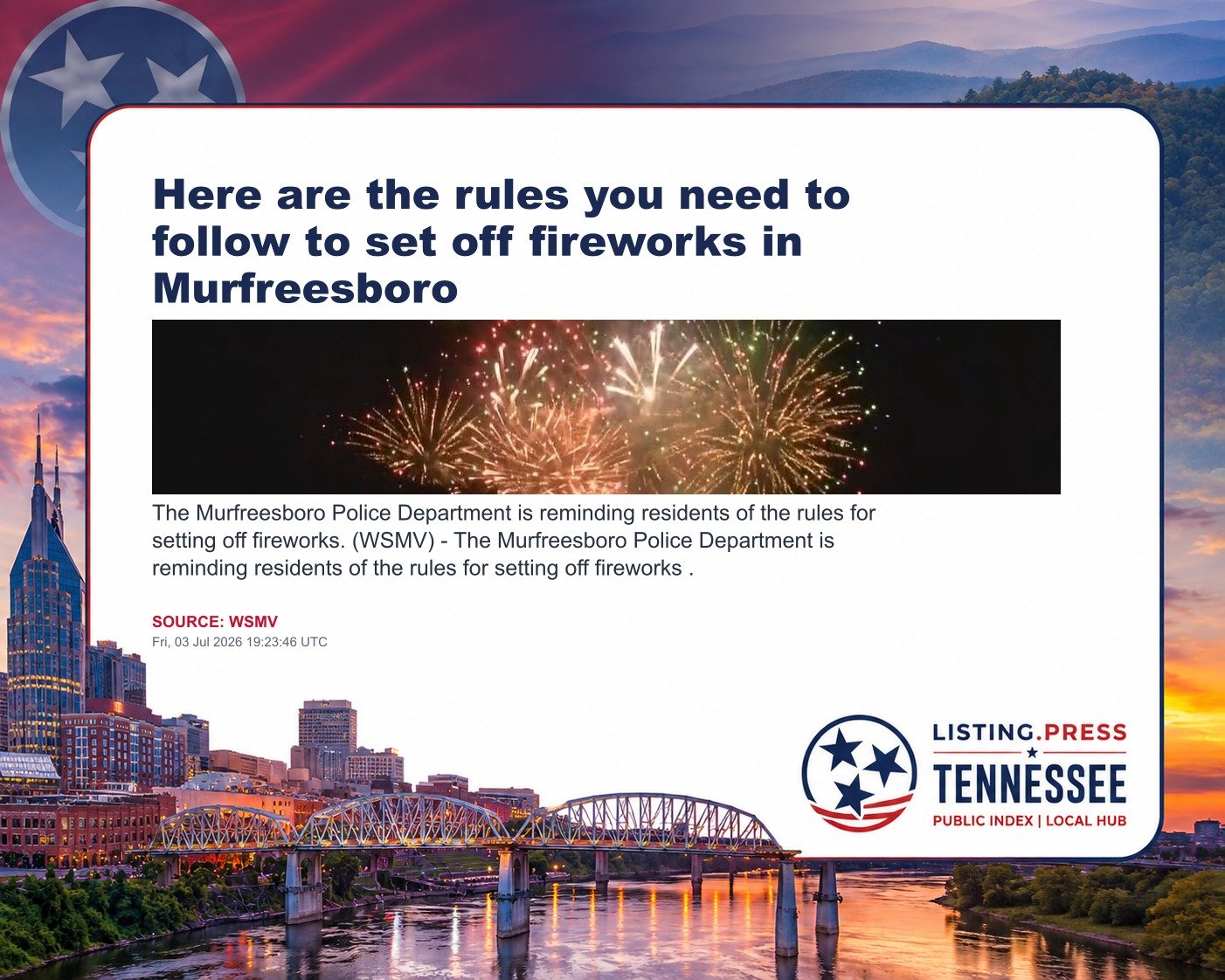 Here are the rules you need to follow to set off fireworks in Murfreesboro