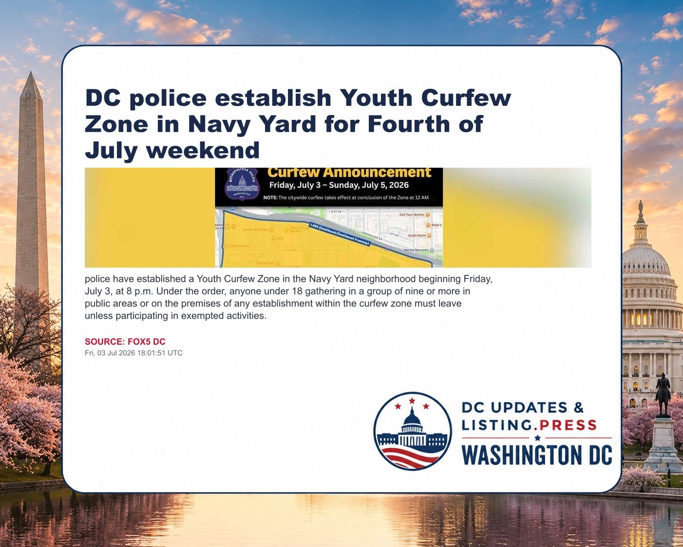 DC police establish Youth Curfew Zone in Navy Yard for Fourth of July weekend
