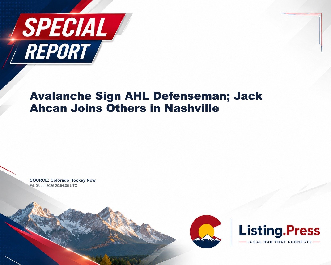 Avalanche Sign AHL Defenseman; Jack Ahcan Joins Others in Nashville